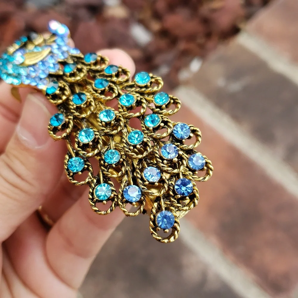 Vintage Womens Hair Barrette Peacock Rhinestone Hair Clip Victorian Timeless
